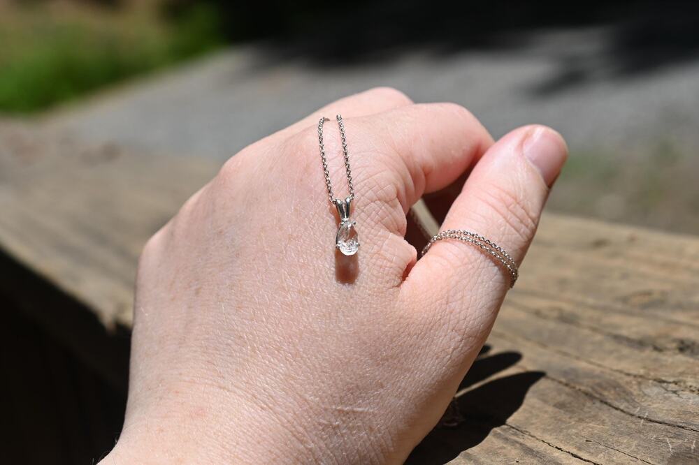 Lake County diamond Pear shaped necklace dainty .925 Sterling Silver pendant